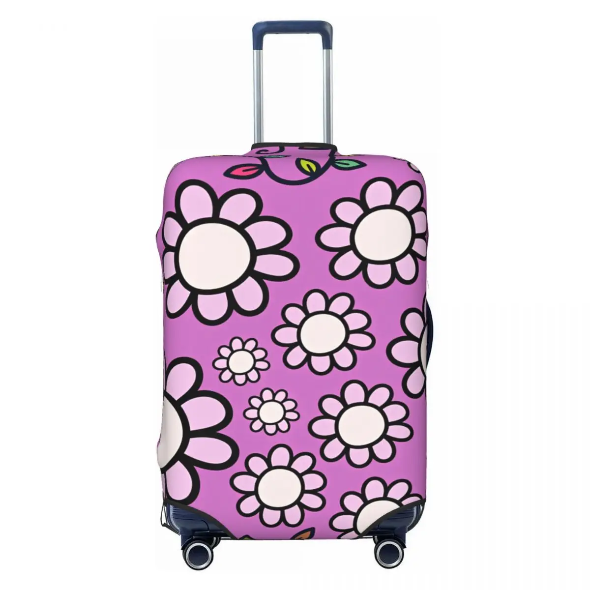 Pink Background Cartoon Daisy Vine Seamless Floral Pattern Suitcase Cover Flight Cruise Trip Fun Luggage Case Protector
