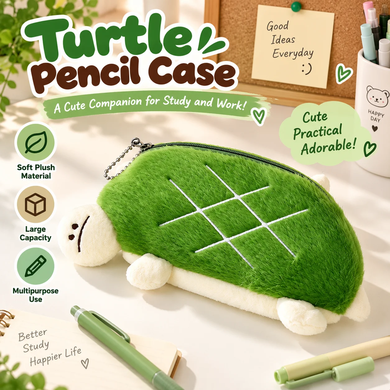 Cute Turtle Pencil Case Stationery Storage Bag for Kids Students School Office Supplies Pen Organizer 1Pc