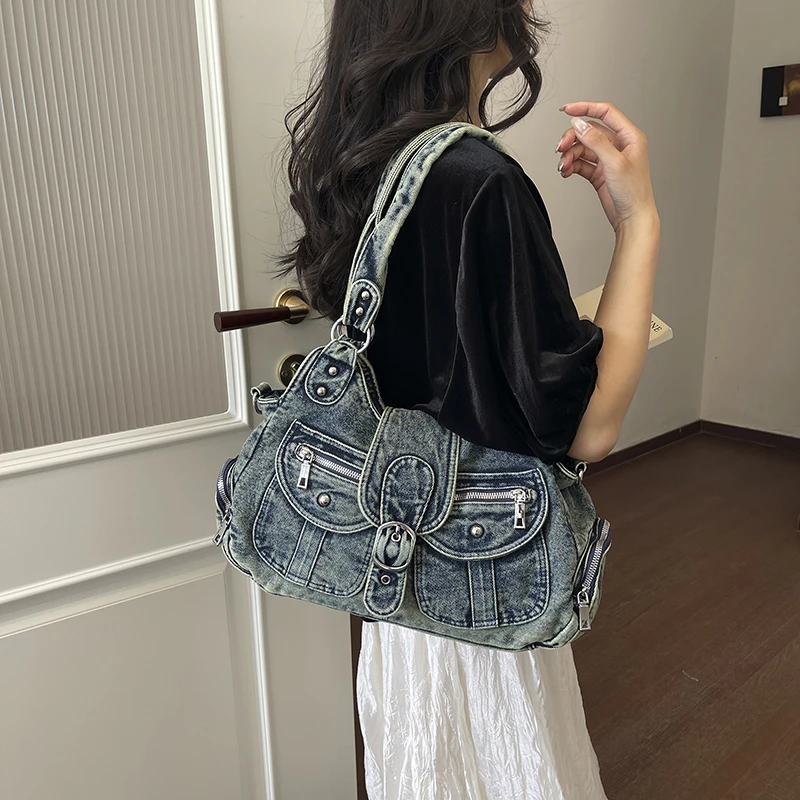 กระเป๋าสะพายไหล่ยีนส์ฟอกสีสไตล - Women Bags Jeans บทวิจารณ์และราคา