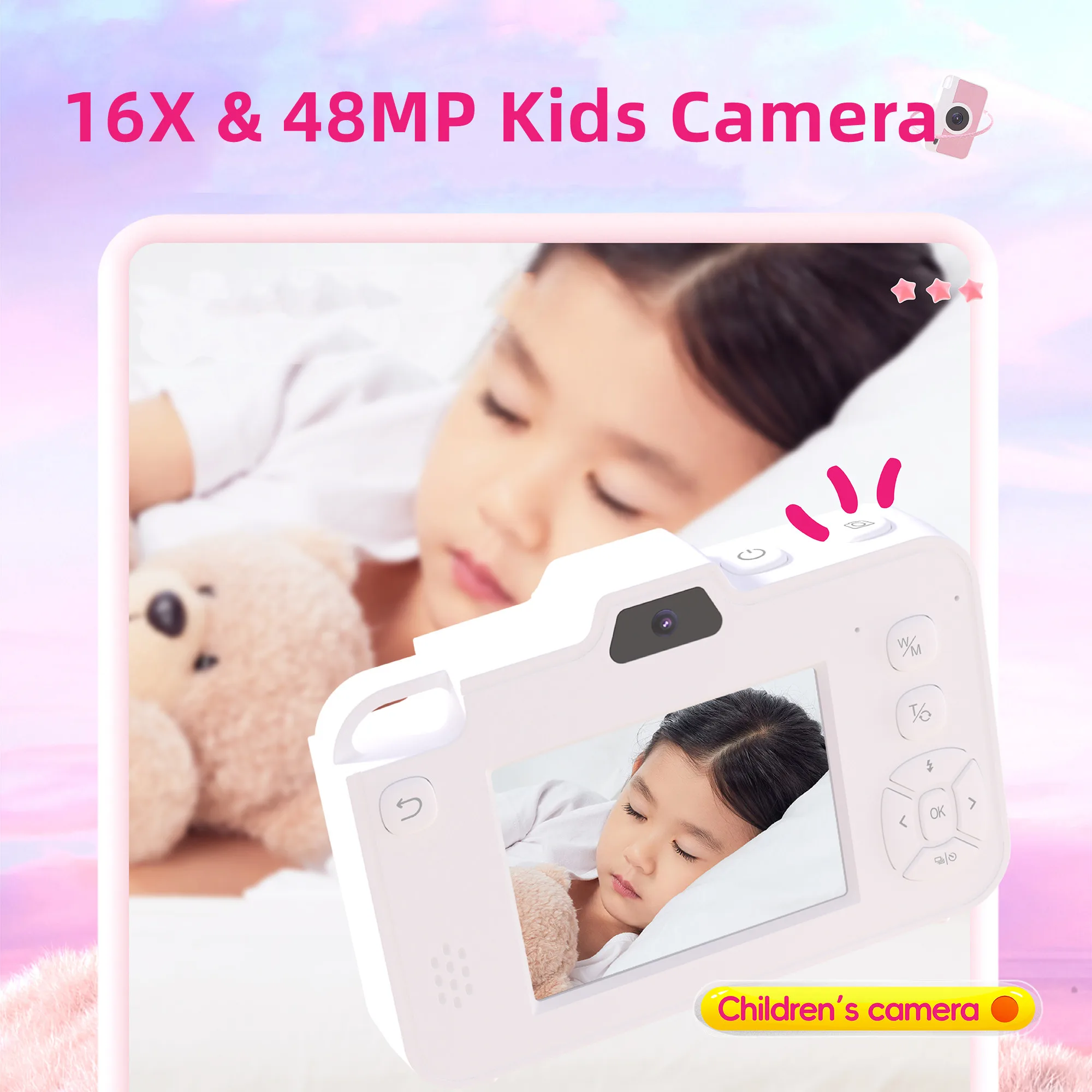 Children Digital Camera for Kid Camcorder 16X Zoom Compact Cameras 48MP Camera for Beginner Photography with Puzzle Games Camera