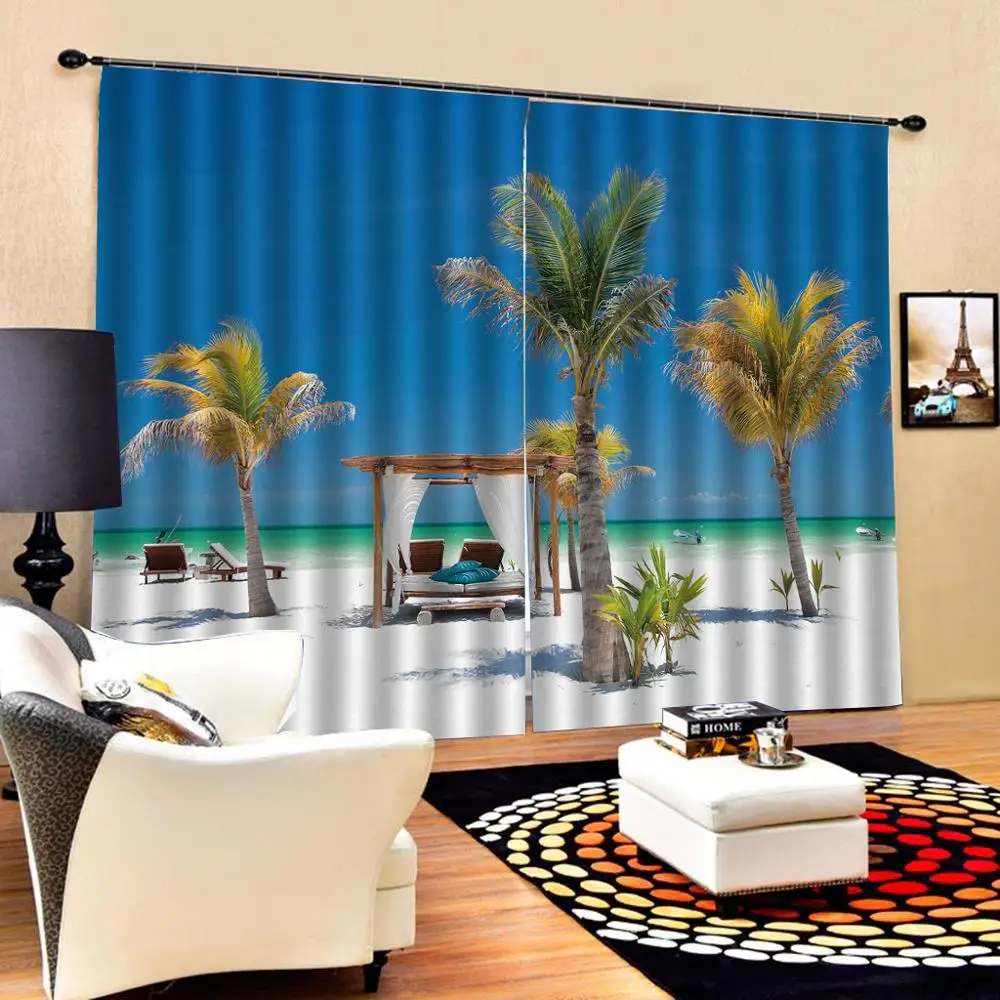 blue curtains Customized size Luxury Blackout 3D Window Curtains For Living Room beach curtains