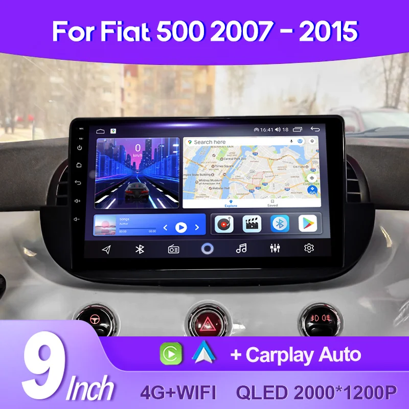 

QSZN для FIAT 500 2007 - 2015 2K QLED Android 13 автомобильный радиоприемник мультимедийный видеоплеер GPS AI Voice CarPlay 4G навигация стерео DSP