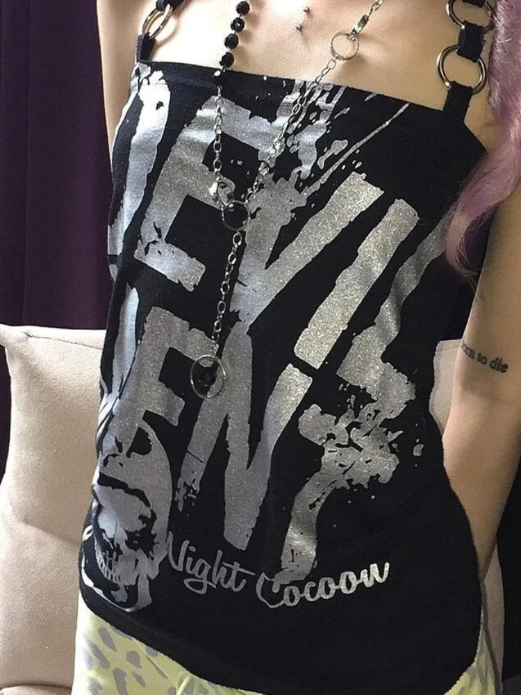 قطع علوية مثيرة للسيدات ملابس الشارع الشهير Y2k جمالية بدون أكمام رسن عتيق بدون ظهر تي شيرت قصير غير رسمي صيفي