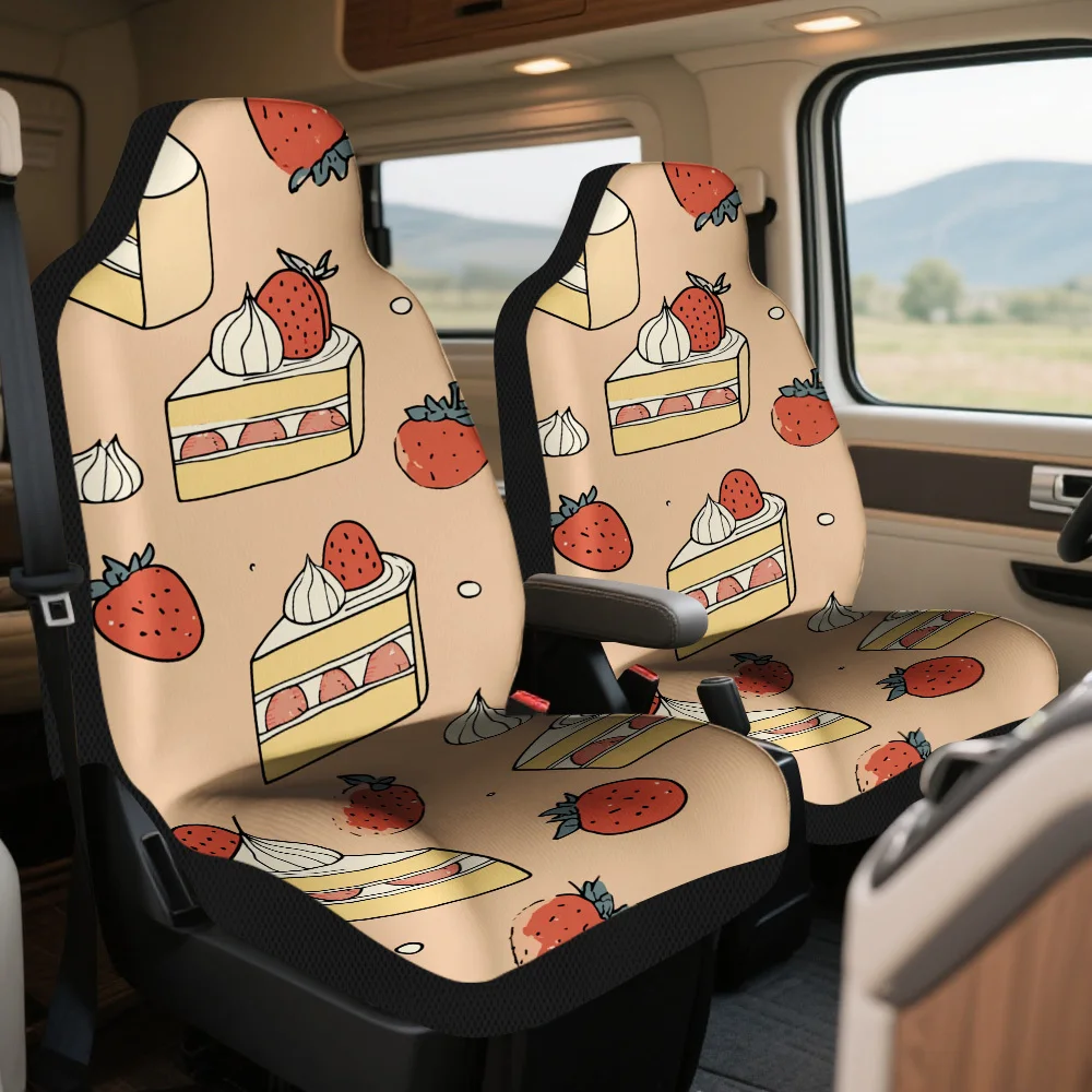 Set Of 2, Birthday Strawberry Cake Delight Themed Car Seat Covers – A Fashionable And Sturdy Complete Set For Two Front Seats, D