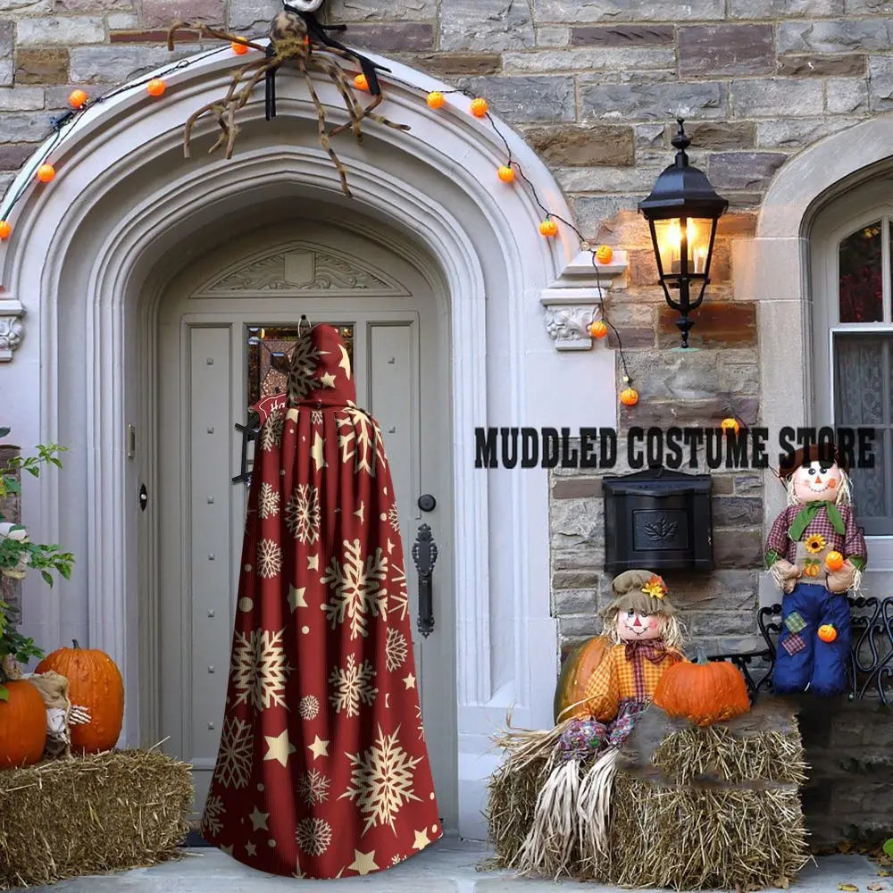 Weihnachten Schneeflocke Langer Kapuzenumhang Hexe Mittelalter Kostüm Cosplay Umhang Halloween Mantel Erwachsene Unisex