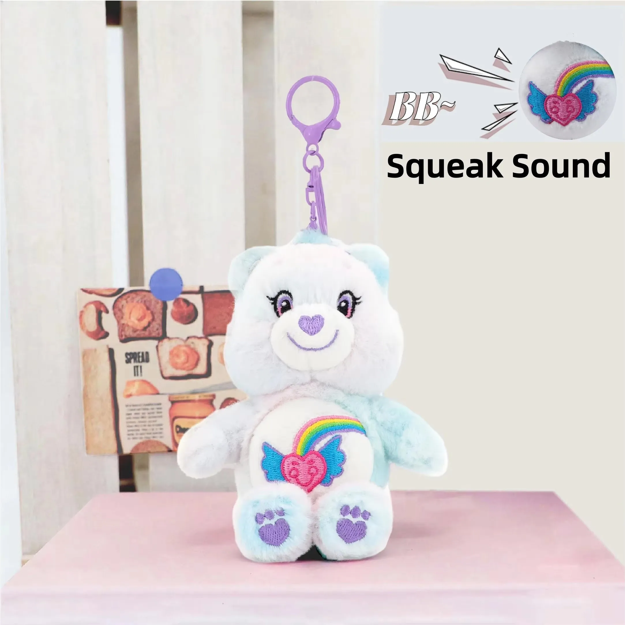 

Care Bears Keychain Plush 15cm Cartoon Fluffy Bear Pendant Squeak Sound Kawaii Stuffed Toy Bag for Luggage Decor Birthday Gift