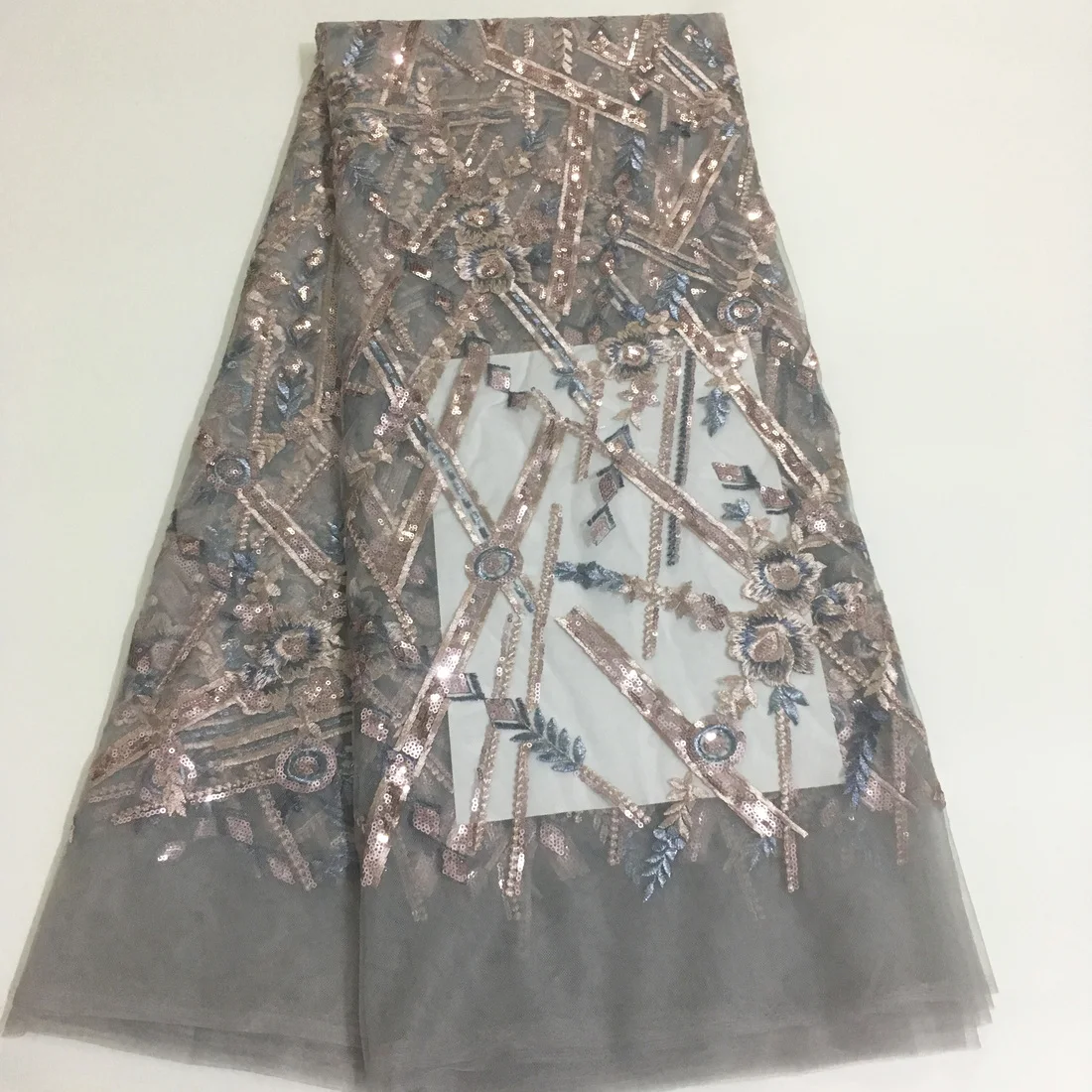 New Design Pink Gold French African Lace Fabric 2025 High Quality Sequins Nigerian Lace Fabric For Women Party Dress Sew KYX2402