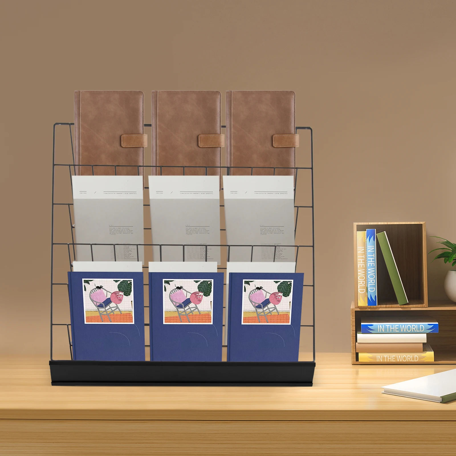 Magazine Display Stand 6-Tier Countertop Rack Bookshelf Organizer for Magazines Home Office Desktop Storage Space-saving Holder