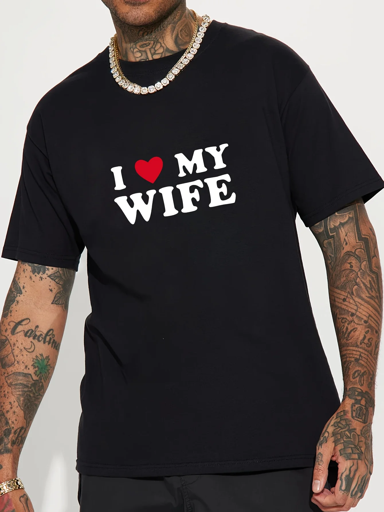 

I Love My Wife Letter Print T-Shirt 100% Cotton O-Neck Short Sleeve Summer Casual Mens T-shirt Streetwear