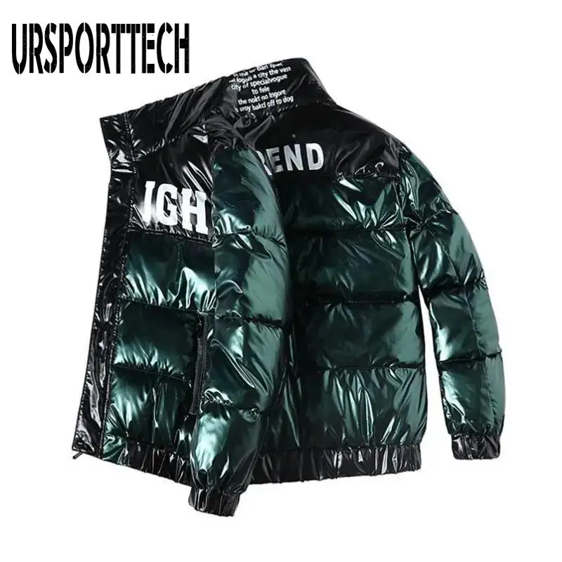 

Winter Bright Jacket for Men Parkas Fashion Stand Collar Warm Parkas Men Cotton Padded Clothes Thickened Winter Korean Male Coat