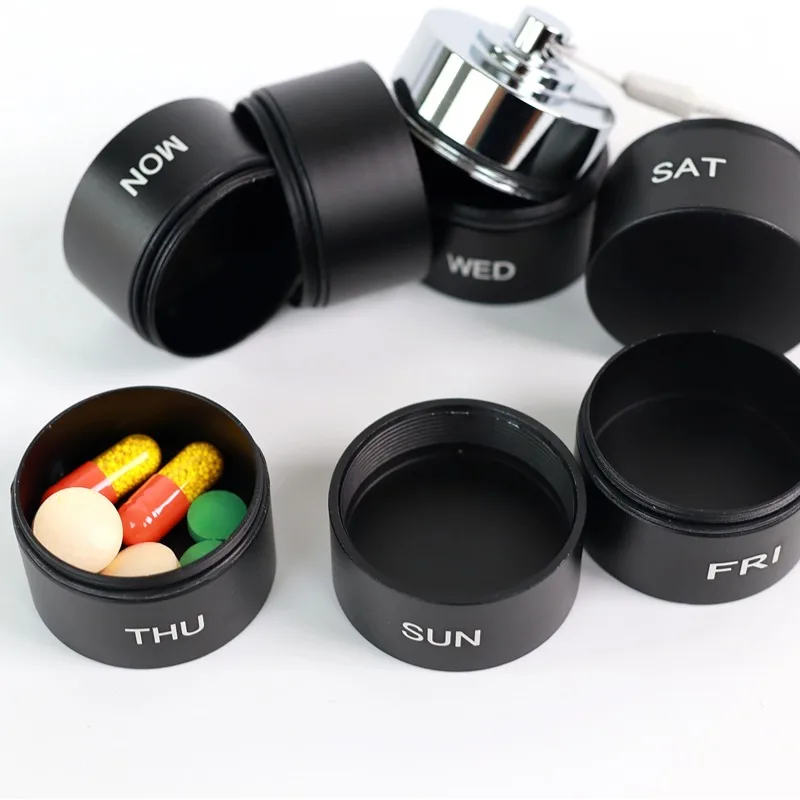 High Quality Portable WaterProof Aluminum Pill Box Case Storage Box Bottle Holder 7 Day Medicine Organizer for Vitamin Fish Oils