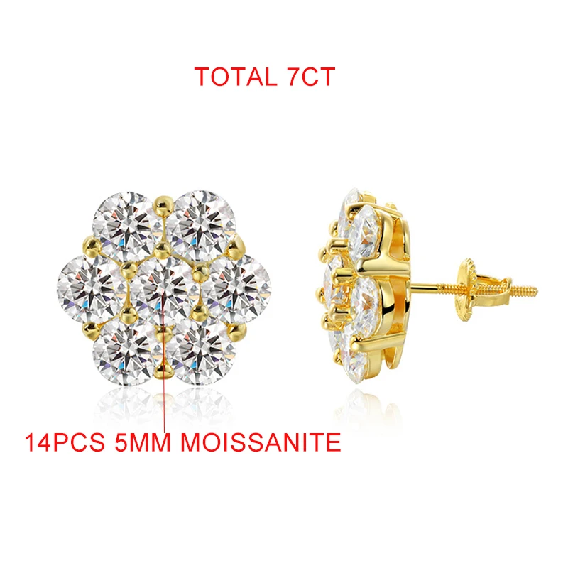 TFGLBU 7CTTW 5mm Full Moissanite Solid 925 Silver Stud Earrings for Women D Vvs1 Diamond Ear Wedding Jewelry with Certificate