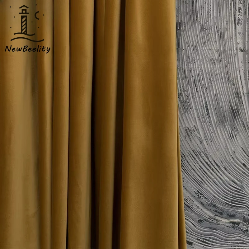 European Vintage Gold Thicken Velvet Curtains for Living Room Bedroom Dining Luxury Blackout White Tulle Window Custom Size