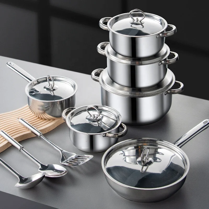 Utensilios domésticos de cocina multifunción, juego de ollas y sartenes de cocina, juego de utensilios de cocina de acero inoxidable Ollas, 15 Uds.