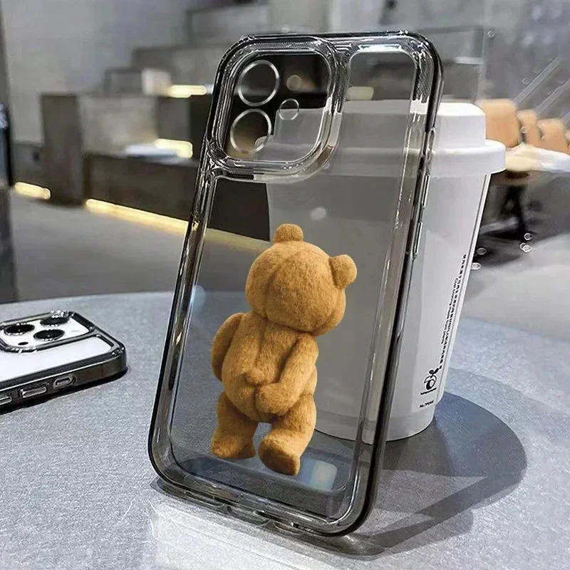 Cartoon Bear Transparent Phone Case For iPhone 15 14 13 12 11Pro Max Mini XS X XR 7 8 Plus SE2022 Luxury Shockproof Soft Cover