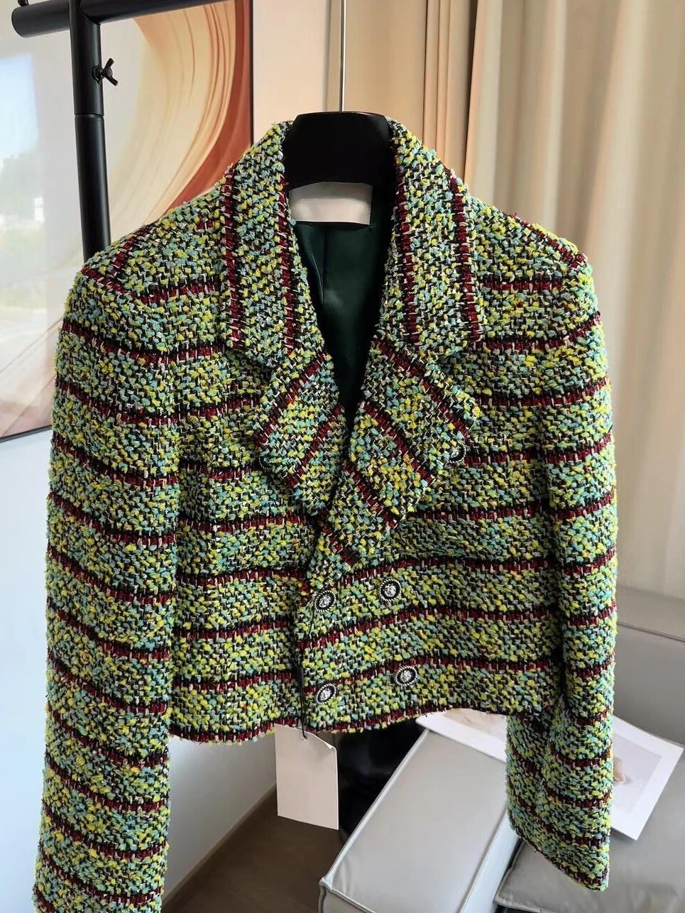 Elegant Unique Women's Jacket Retro  Suit Chic Cold Tone Stylish Beautiful Fragrance Style Top Quality Polyester Fiber