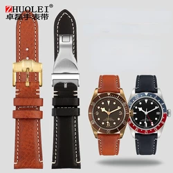 High quality Durable Real leather strap For Tudor Rolex Omega Black Bay BREITLING 22mm cowhide Wrist Watchband Butterfly buckle