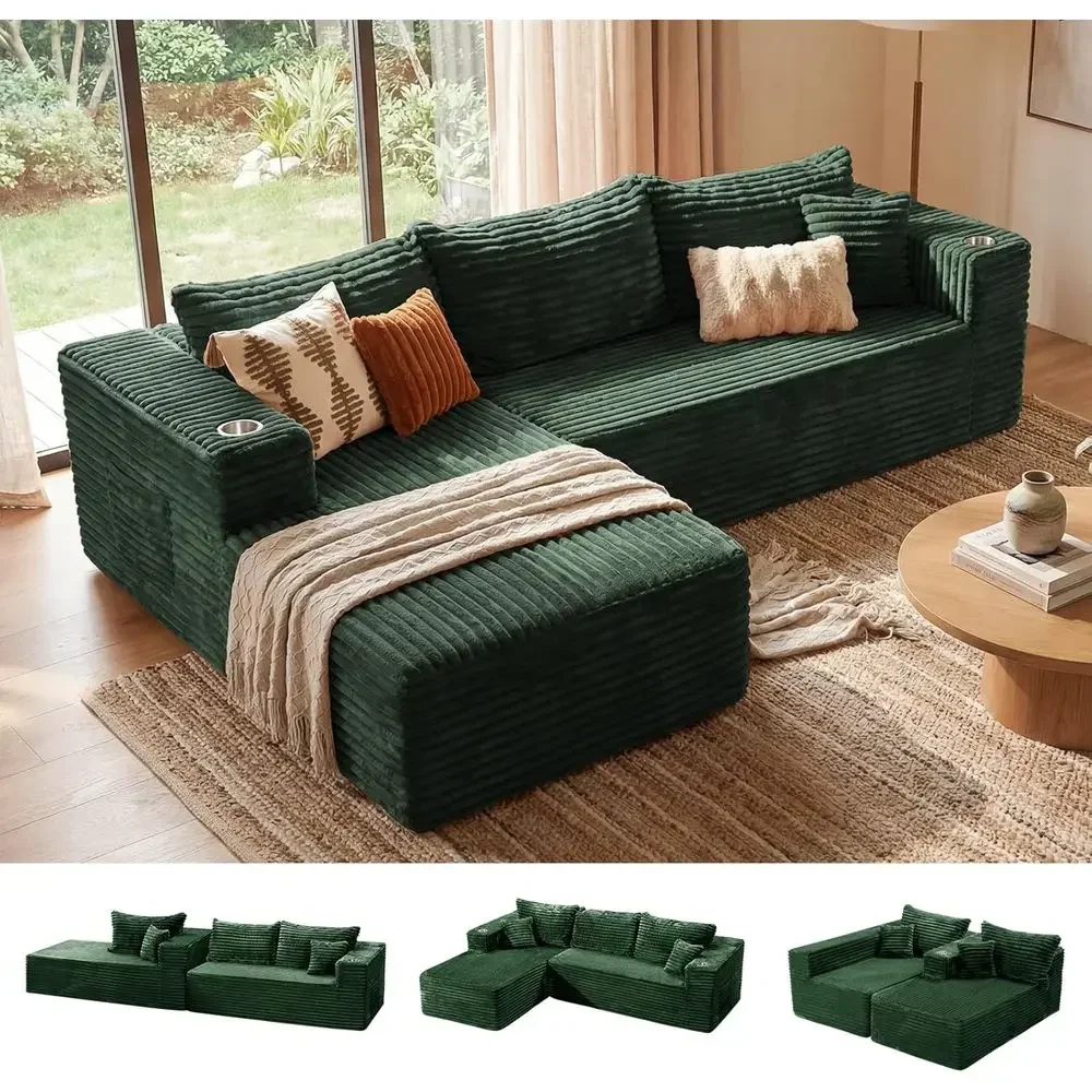 Large 108 Comfortable Cloud-Like Sectional Sofa, L-Shaped with Chaise, Memory Foam Upholstered, Living/Bedroom, Ready to Use, Co