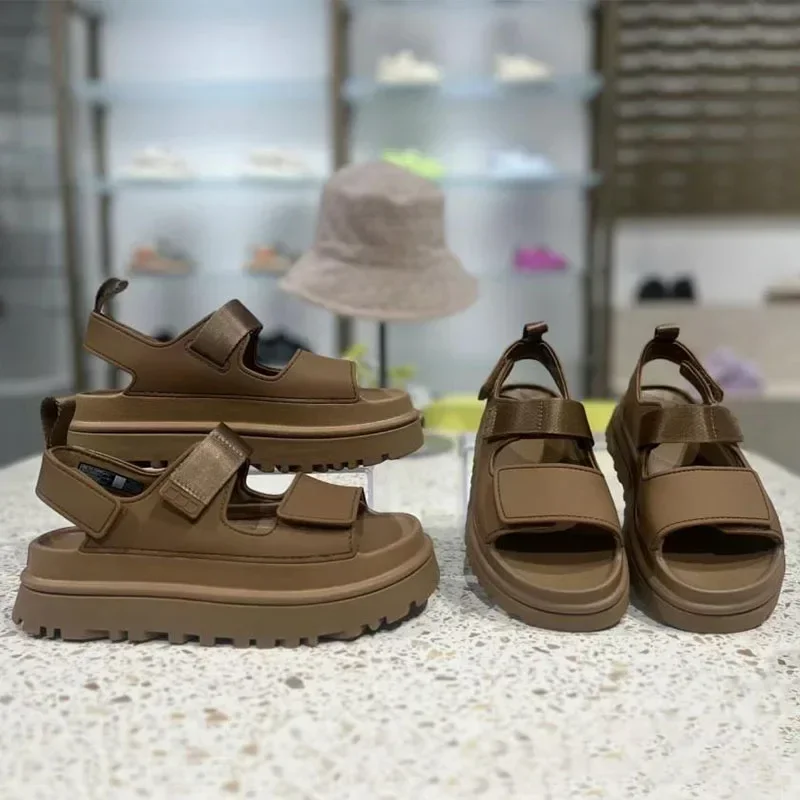 Zapatos de playa para mujer, sandalias deportivas y de ocio de suela gruesa con Velcro elevado, a la moda, suela suave, Color caramelo, novedad de verano 2024