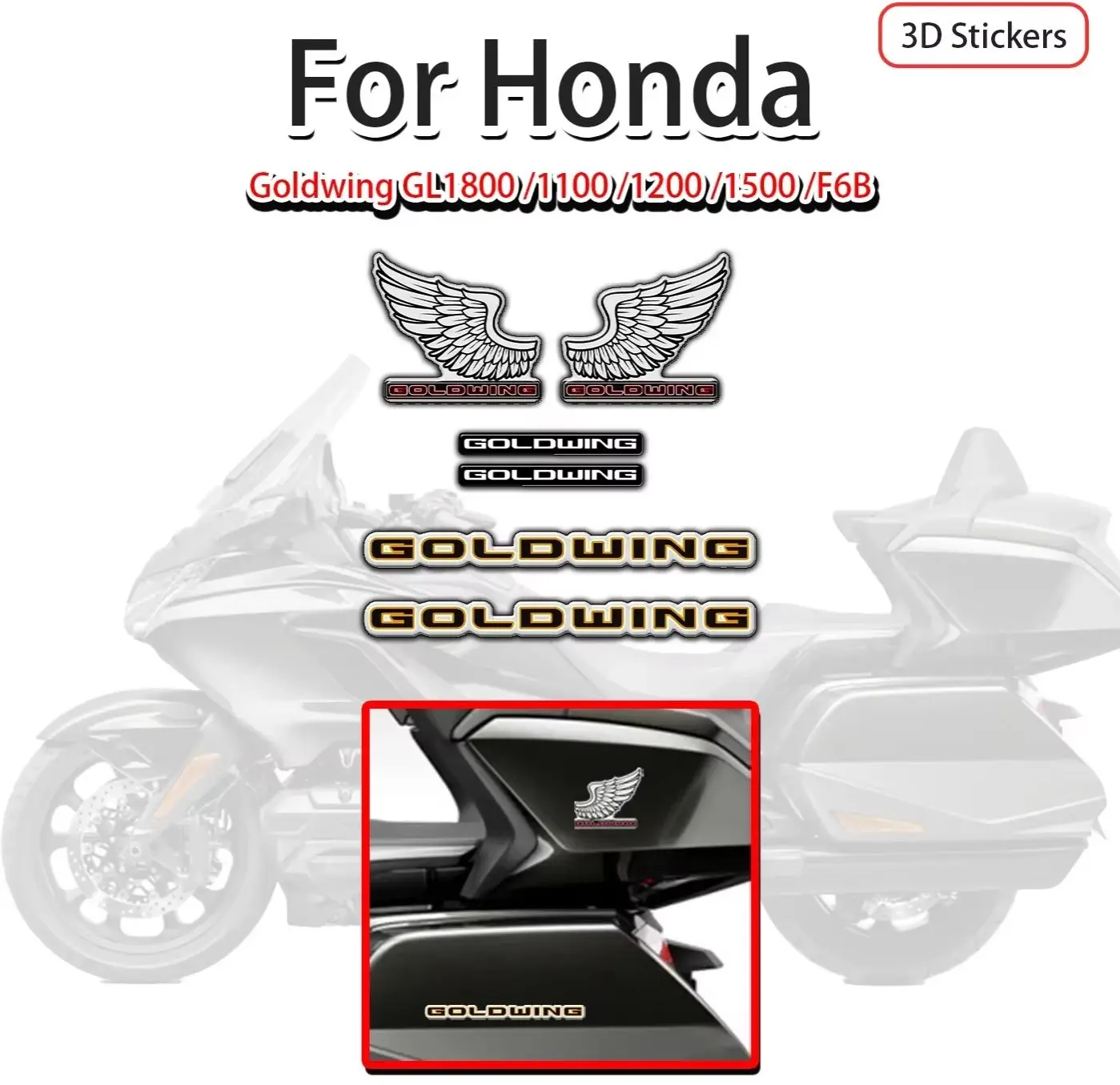 New Motorcycle Decals For Goldwing GL1800 1100 1200 1500 Tour F6B Cover Emblem Side Fairing Stickers Decal Logo Symbol Mark