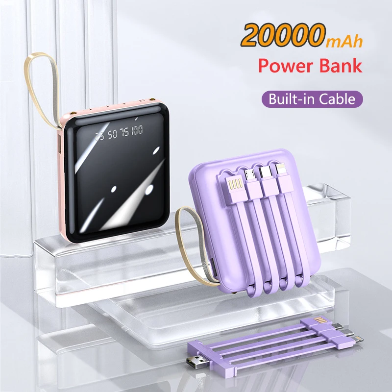 Portable Power Bank with LED Light External Battery USB Charging Powerbank 20000mAh for iPhone Xiaomi Huawei OPPO Mini Poverbank