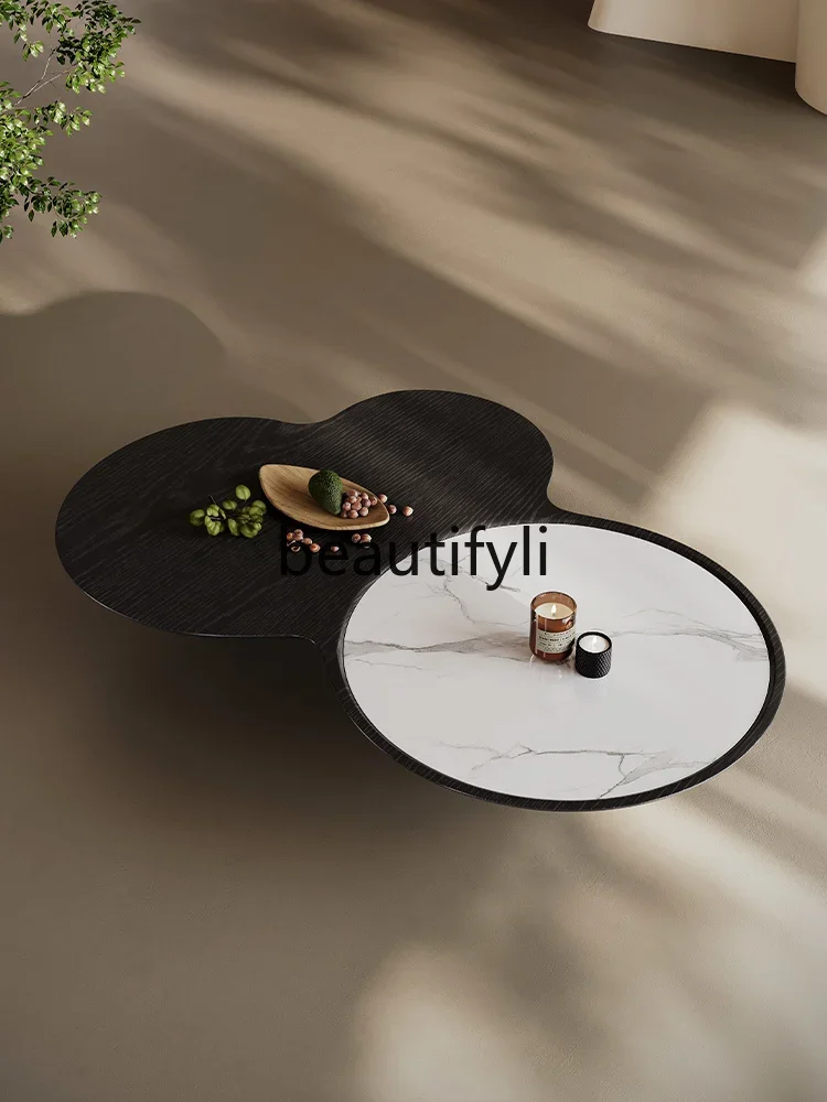 French cream style coffee table light luxury minimalist modern wabi-sabi style special-shaped coffee table combination