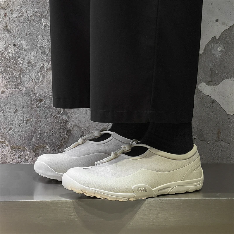 Ultra Simple Style Drawstring Men Casual Shoes Soft Sole Breathable Splicing Commuting Lazy Board Shoes