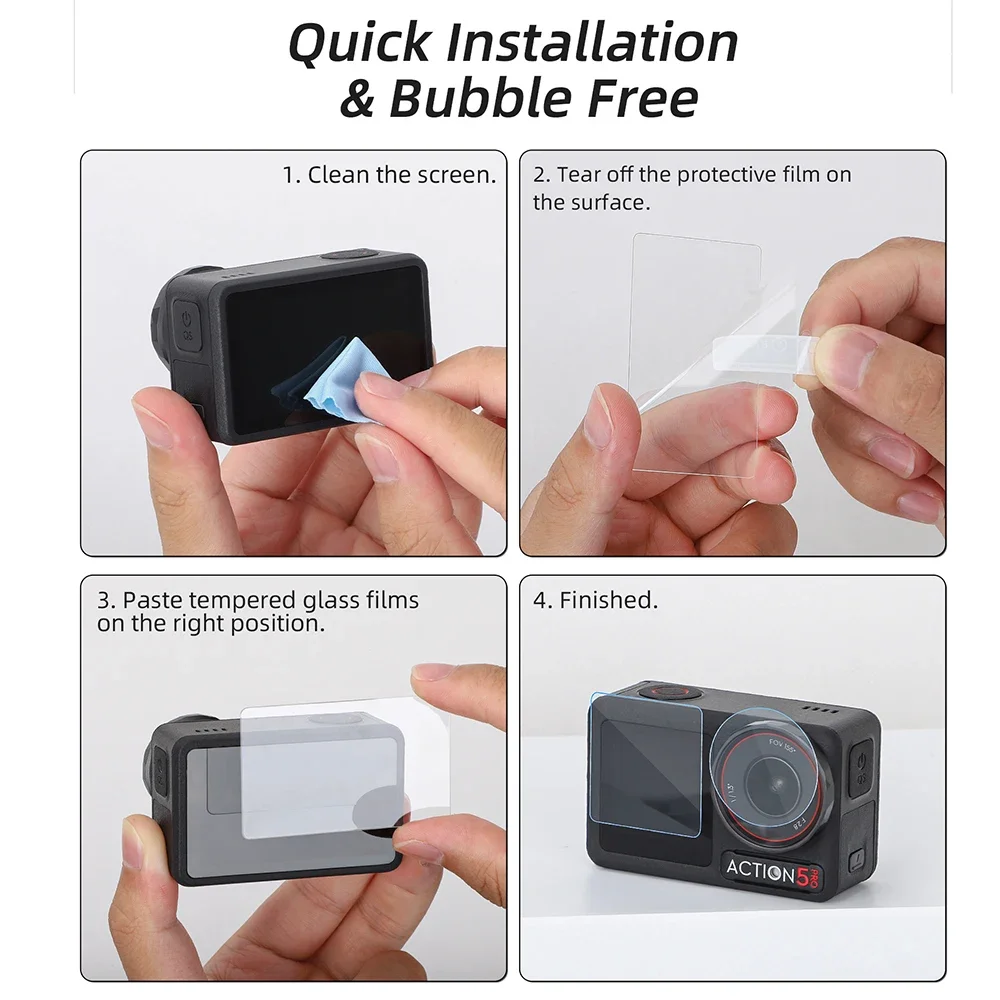 طبقة من الزجاج المقسى عالي الدقة لملحقات طبقة حماية لشاشة عدسة الكاميرا DJI OSMO Action 5 Pro