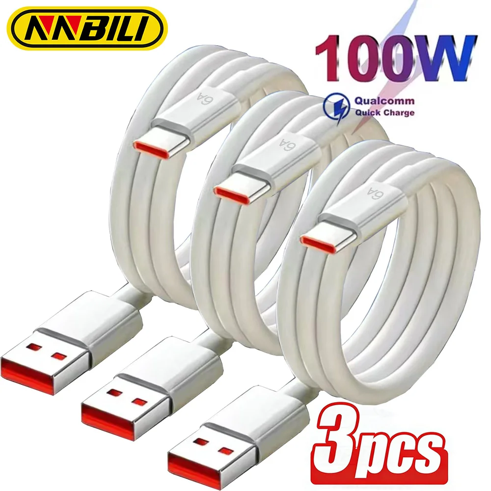 NNBILI 6A 100W USB Type C Fast Charging Phone Charger Data Cord For Huawei Mate 40 50 Honor Xiaomi Samsung Quick Charge Cable