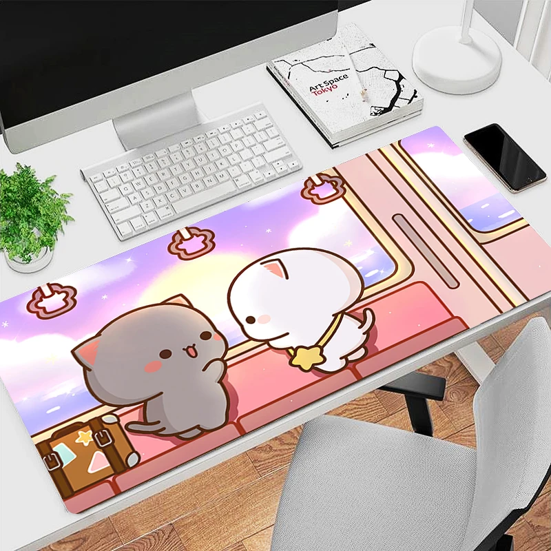 Imagem -05 - Kawaii Non-slip Mouse Pad Acessórios Bonitos para Jogos Esteira de Mesa Tapete Roxo Péssego Mochi Gato Desenhos Animados Anime Escritório pc