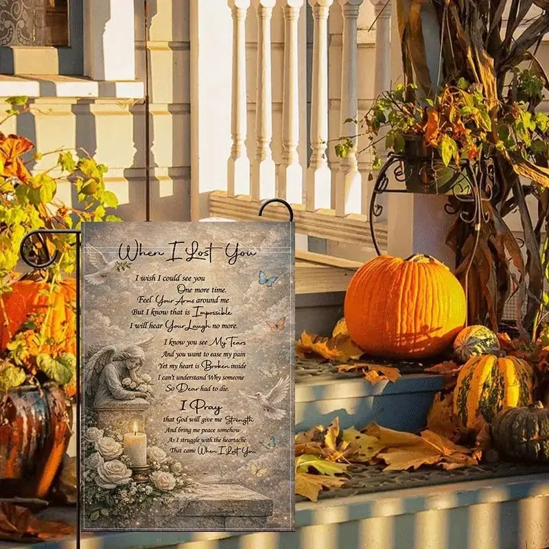 Memorial Garden Flag 12x18 Inch, Sympathy Angel Garden Flag “When I Lost You”, Remembrance Outdoor Yard Lawn Porch Decorativ jjp
