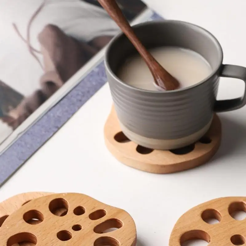 Unique Lotuses Root Slices Beechwood Trivet Nonslip Cup Pad Heat Insulating Mat For Beverages Container Q5WC