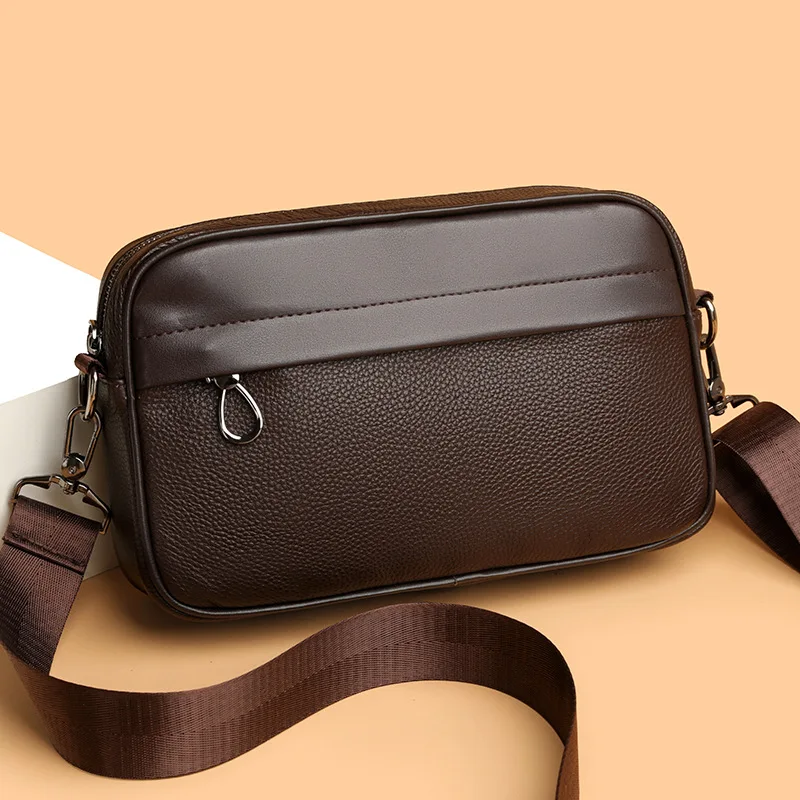 Real leather men's bag - casual and simple travel shoulder bag with a slanted crossbody design, small square bag