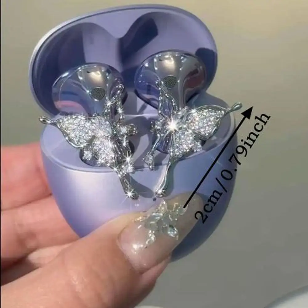 Hebilla de diámetro para auriculares DIY, Clip decorativo para auriculares de circón extraíble, patrón de mariposa, accesorios para auriculares fáciles de instalar