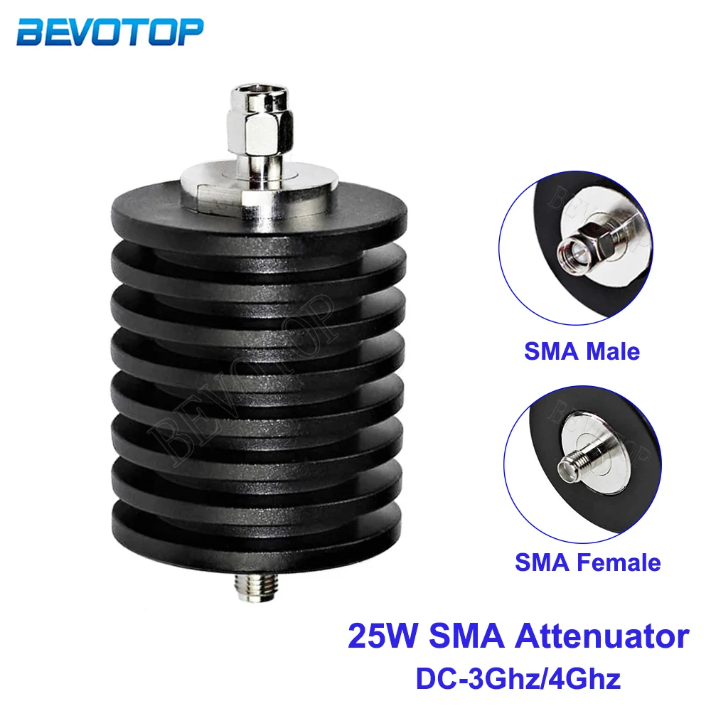 25W SMA-JK Attenuator DC-3Ghz/4Ghz 1/2/3/5/6/10/15/20/30db/40/50db SMA Male Plug to Female Jack 50ohm RF Coaxial Power Connector