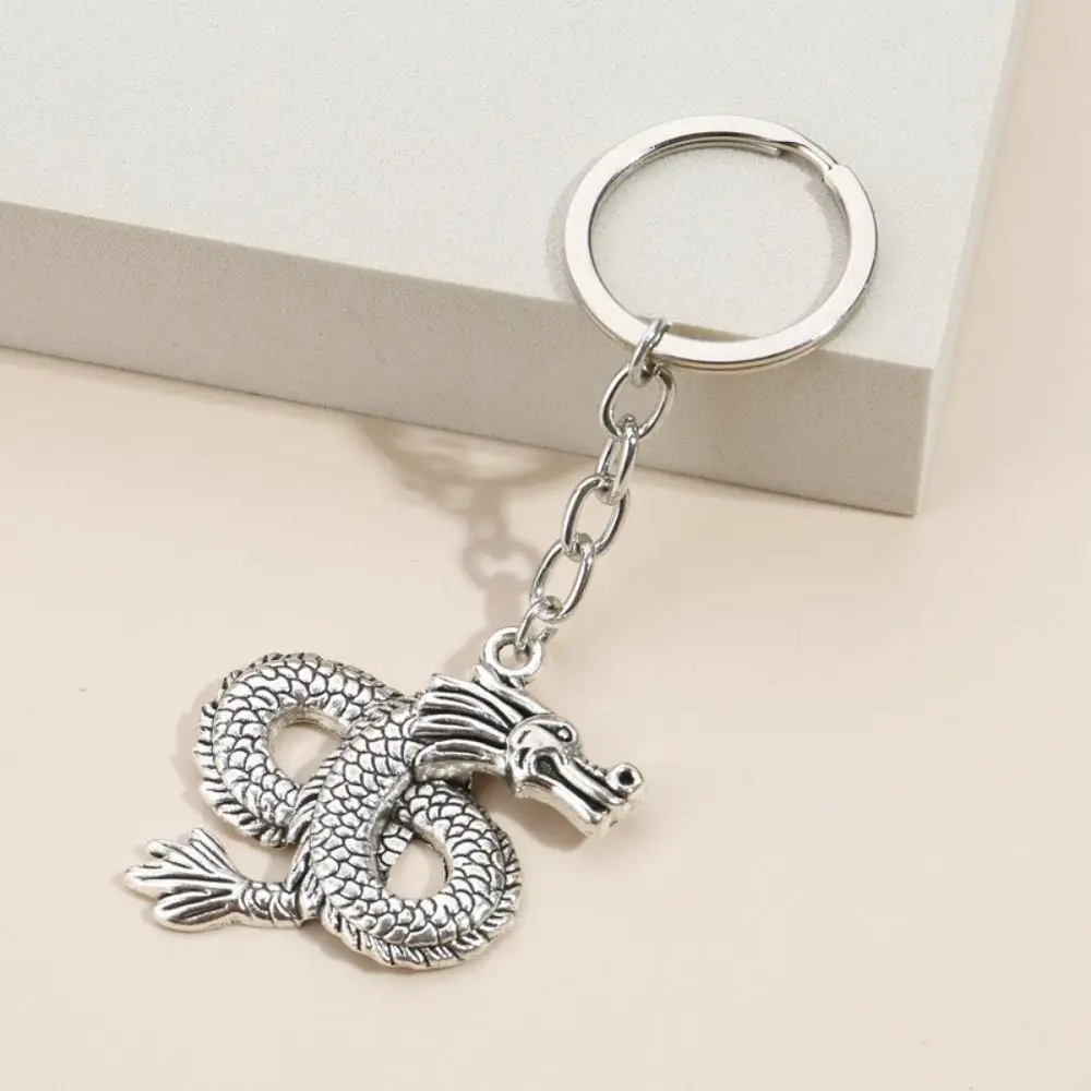 

Decoration Chinese Dragon Dragon Year Keychain Creative Antique Silver Dragon Pendant Retro Fashion Dragon Keyring Party