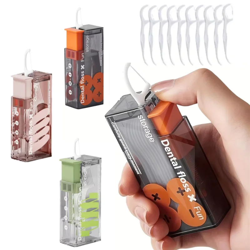 Automatic Dental Floss Dispenser with 10 Flosses Small Hilo Pop-up Dental Floss Portable Disposable Dental Floss Storage Box