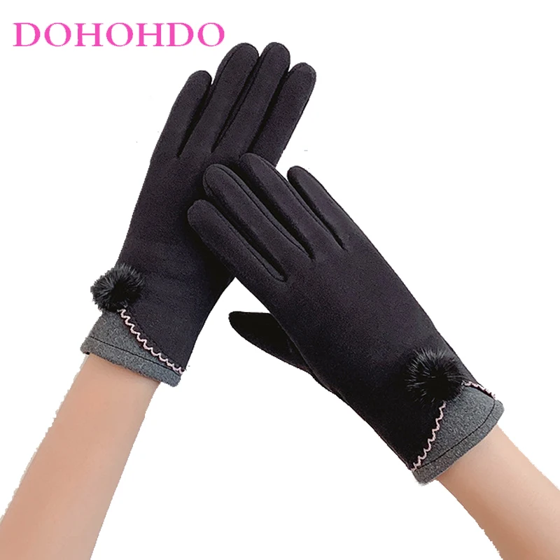 

Velvet Gloves Warm Ladies Lovely Touch-screen Windproof Black Gloves Cycling Driving Autumn Winter Motorcycle Gloves Перчатки