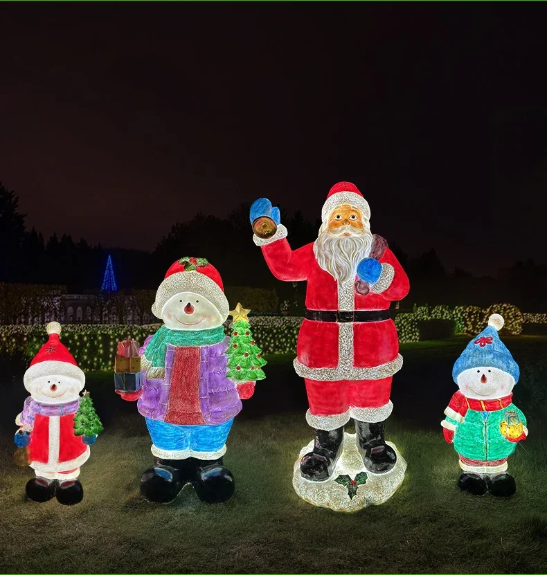 Commercial Resin Fiberglass Outdoor Christmas Life Size Luminous Glowing Santa Claus Statues Figurines Sculpture Decoration