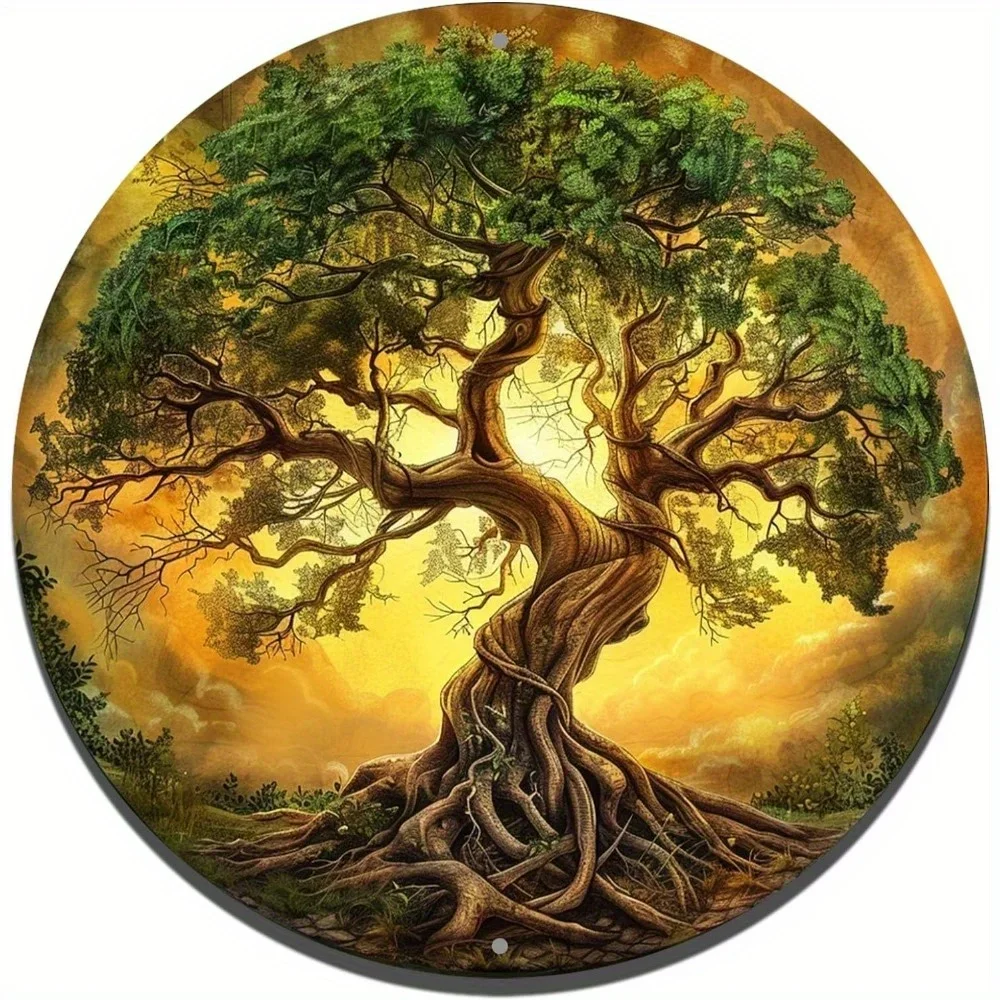 

Decorative Glam Round Aluminum Tree of Life Wall Art Decor, Waterproof and Durable Metal Sign for Home and Office Decoration