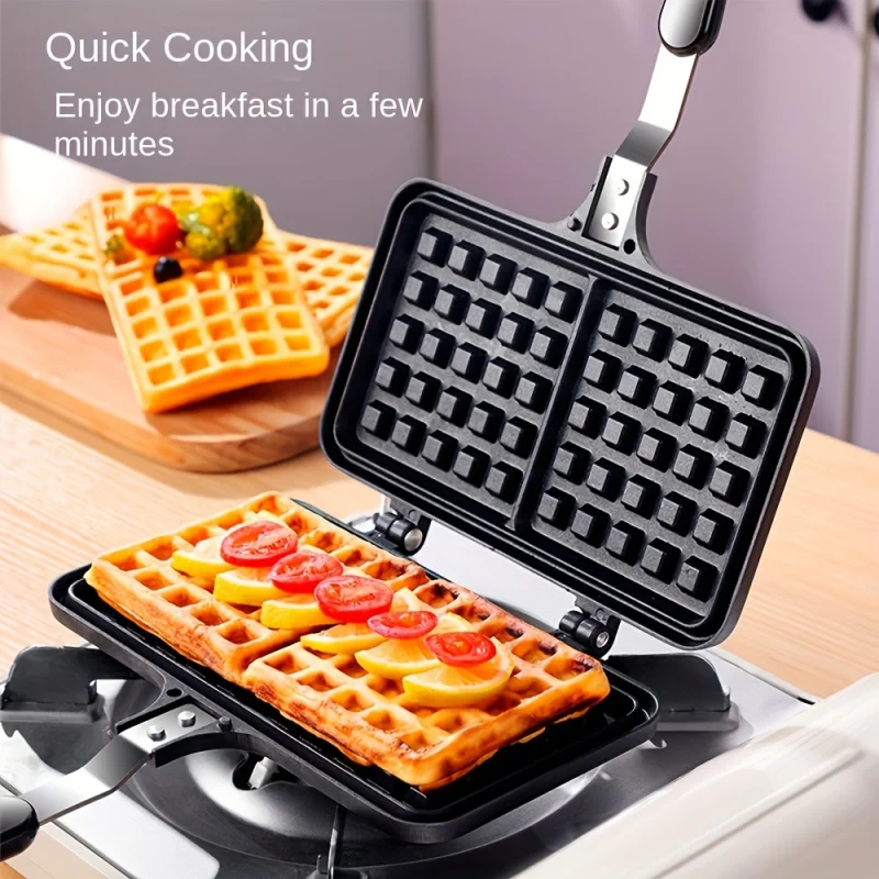 Double Waffle Maker, Cast Aluminum Stovetop Non-Stick Easy Release, 2-Slice Waffle Mold for Gas Stove