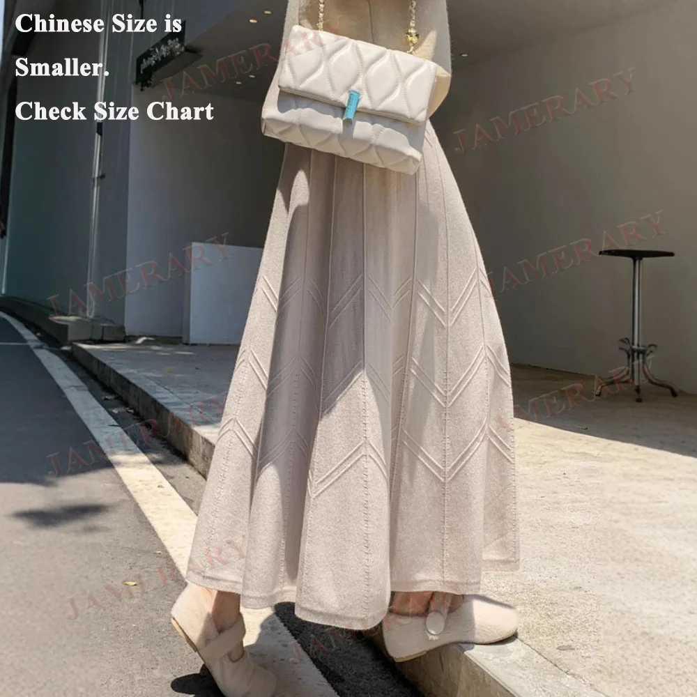 

Knitted Midi Skirt For Women 2026 Spring Autumn Elastic High Waist Slimming A-Line Umbrella Skirt Woolen Long Skirts