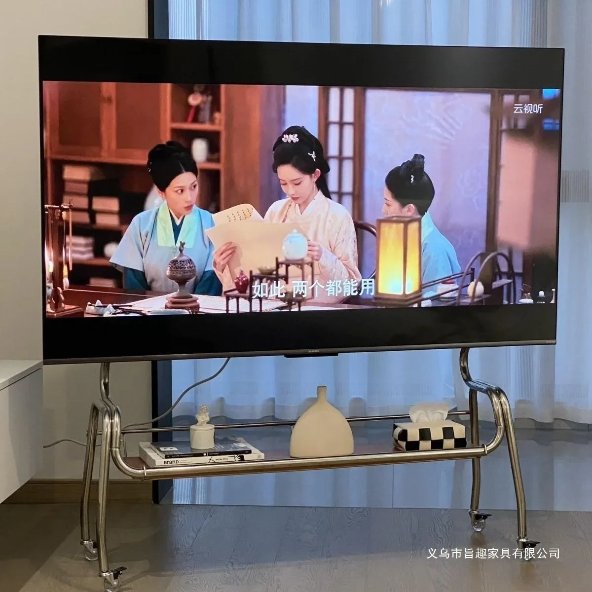 Stainless steel TV bracket, metal belt wheel, movable living room, home monitor, hanger, screen 32-70 inches