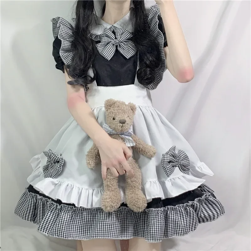 Anime Cartoon Cosplay Costumes Japanese Kwaii Maid Lingerie Dress Goth Clothes Women Punk Gothic Lolita Maid Outfits Black White