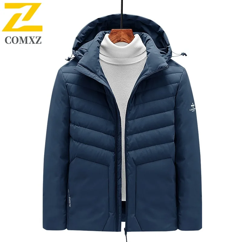 COMXZ Men Cotton Padded Jacket Solid Color Coldproof Casual Sporty Travel Padding Coat Snowy Hooded Minimalist Padded Jackets