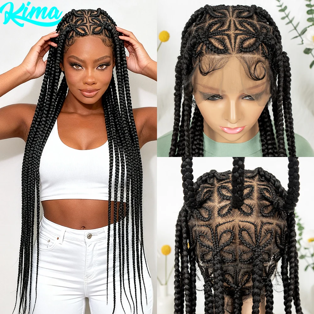 

New Style Braided Wigs Synthetic Full Lace Braiding Hair Wigs Long Length 36inches Knotless Cornrow Box Braids for Black Women