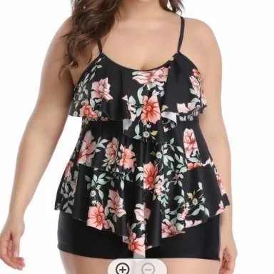 Tankini Woman Bikini Floral Print Plus Size Bikinis High Waist Shorts Swimsuit Spaghetti Strap Cropped Top Two Piece Swimsuit
