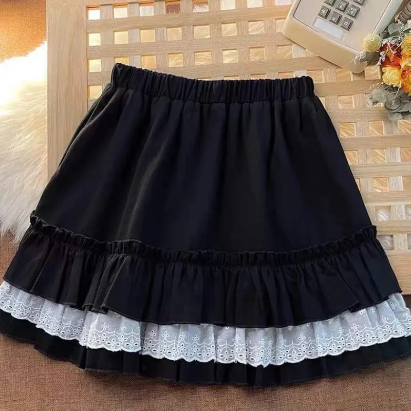 

Летние кружевные лоскутные универсальные юбки-торты Y2k E-girl Юбка трапециевидной формы с высокой талией для женщин, новинка 2025, черные Faldas Sexy Mujer