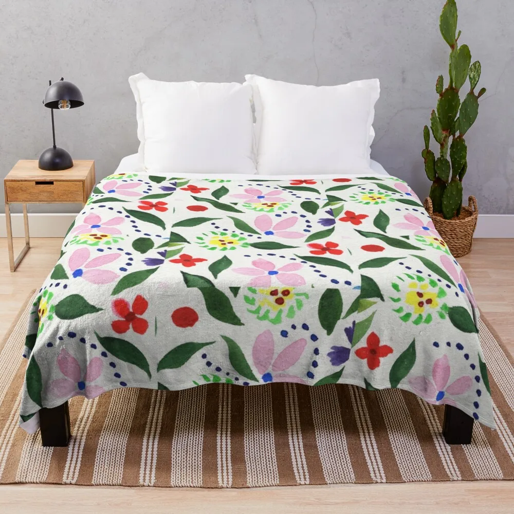 

Floral Minimalism Leaves Petals Dots And Seeds Watercolor Pattern I Throw Blanket Blankets For Bed funny gift Blankets