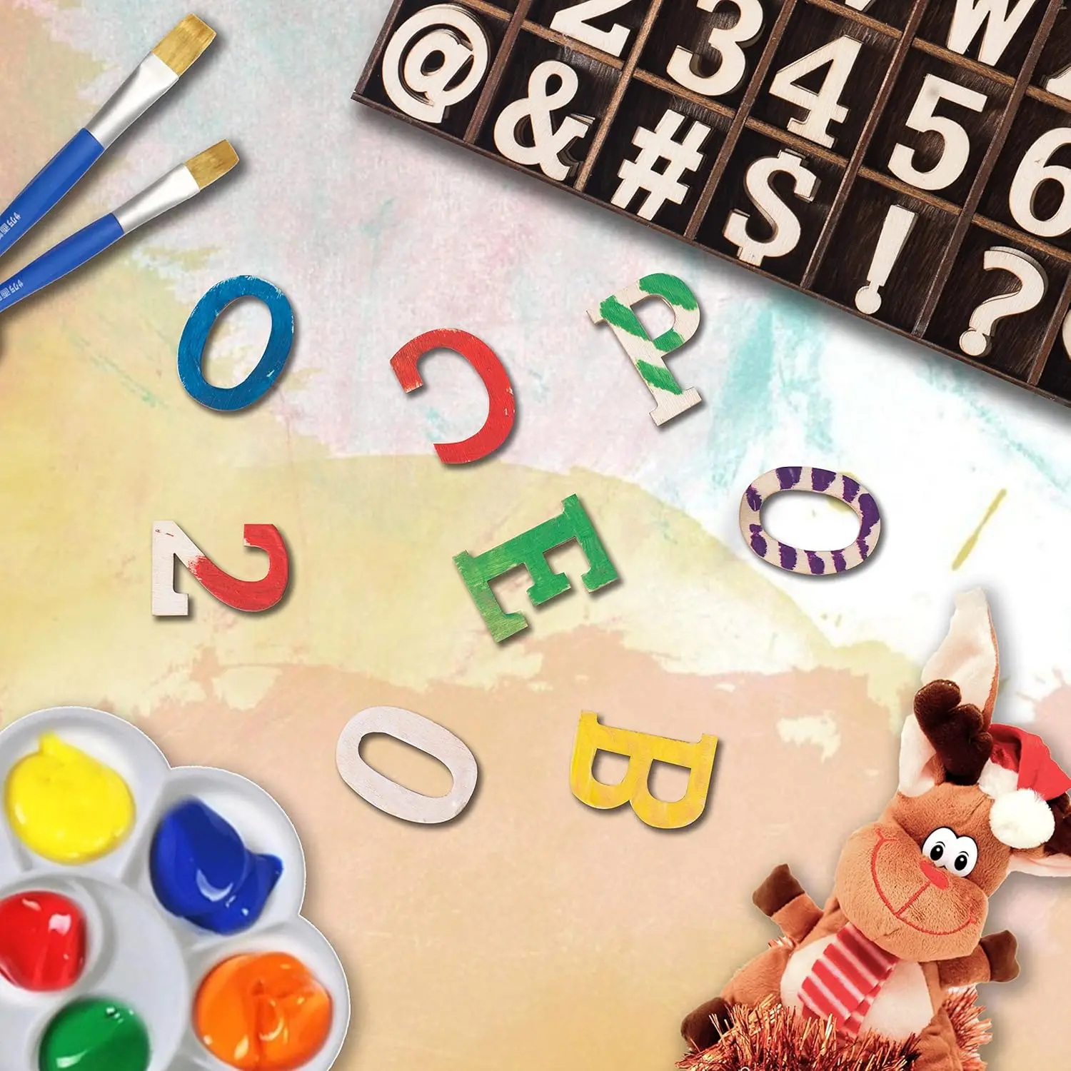 270 قطعة 1 بوصة حروف أبجدية خشبية أرقام خشبية رموز خشبية فارغة صغيرة لم تنته الخشب القلب ستار باو مع تخزين ريفي #5